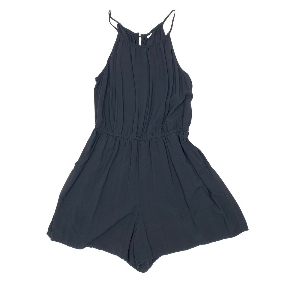 Old Navy Romper Womens Sz Medium Black Sleeveless Rayon High Neck Elastic Waist